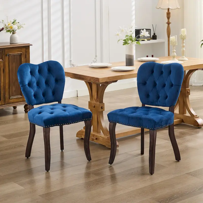 Velvet Tufted Dining Chairs Set of 2 with Wooden Legs