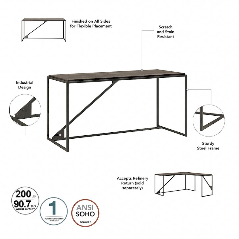 Bush Furniture Refinery 62W L Shaped Industrial Office Desk