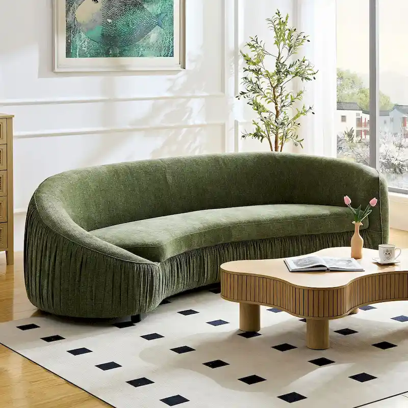 Modern Curved Shaped Sofa Upholstered 4-Seat Fabric Sofa Couch