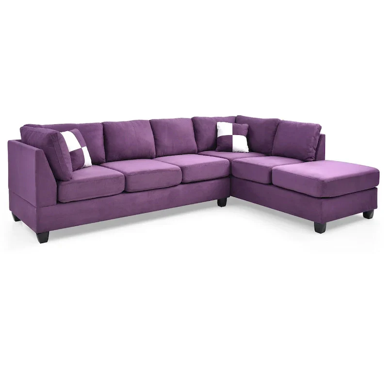 Reversible Microsuede 4-Seater Sectional Sofa with Throw Pillows - 111 - Purple