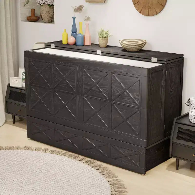 Keloyid Haimyy Solid Wood Frame Queen Murphy Bed Chest with Built-in Charger and Strong Drawer