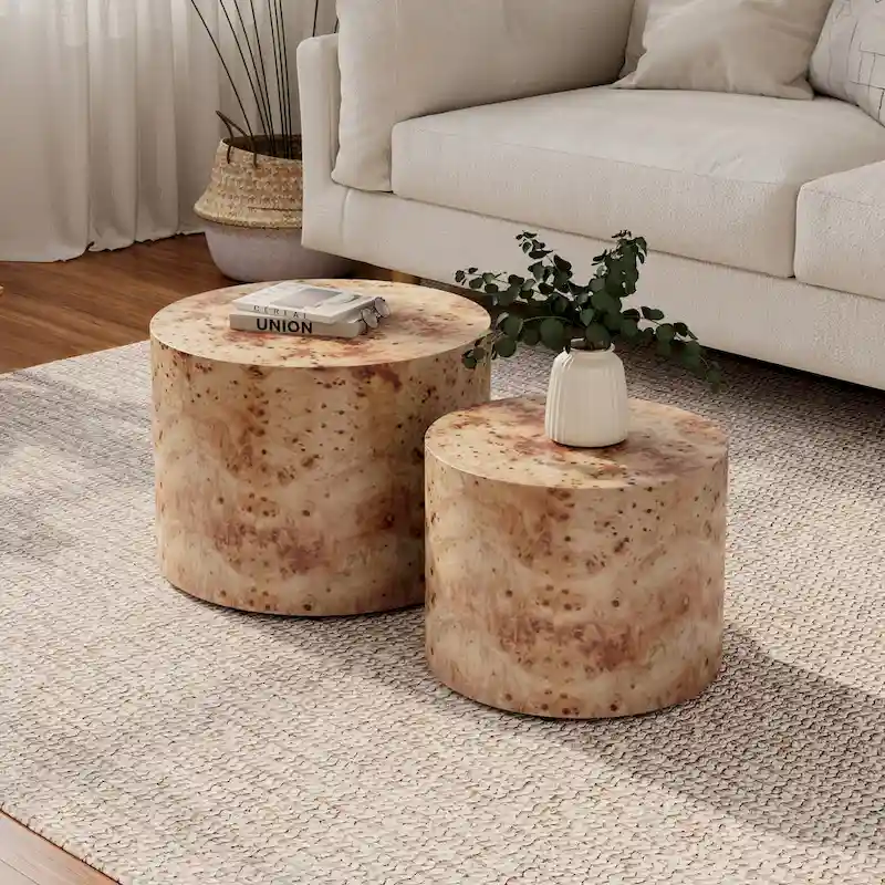 Set of 2 Modern Wooden Nesting Round Coffee Table
