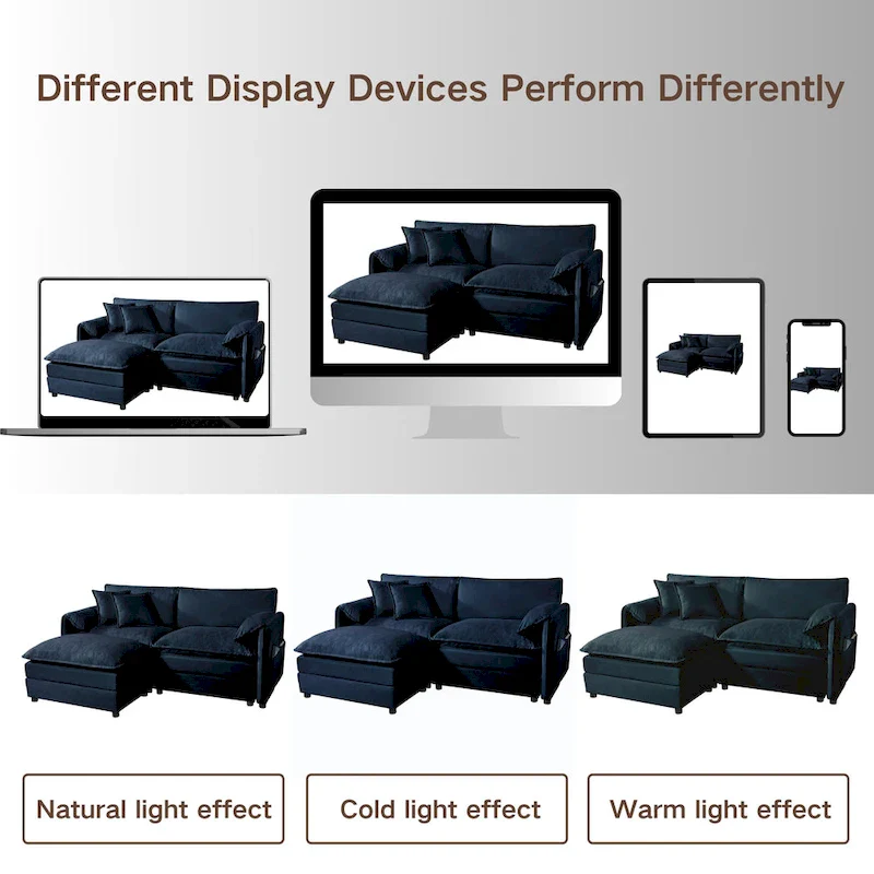 109.45 Chenille Upholstered U-Shaped Modular Sectional Sofa with Double-Layer Cushions, DIY Combination
