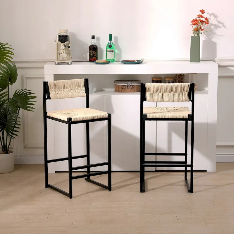 Bar Stools Set of 2 Paper Rope Weave Dining Chairs