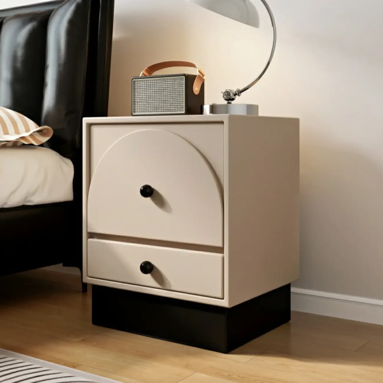 2 Drawers Modern Wood Off-White Nightstand
