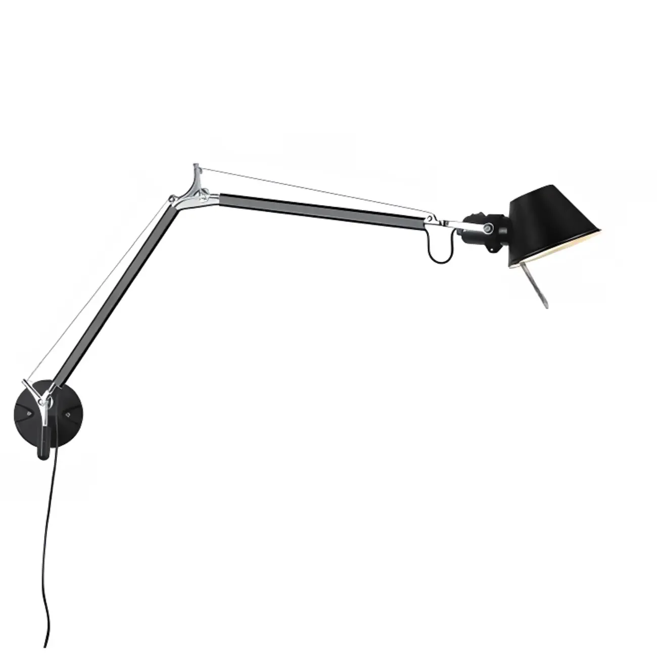 Industrial Metal Silver and Black Swing Arm Wall Light with Shade