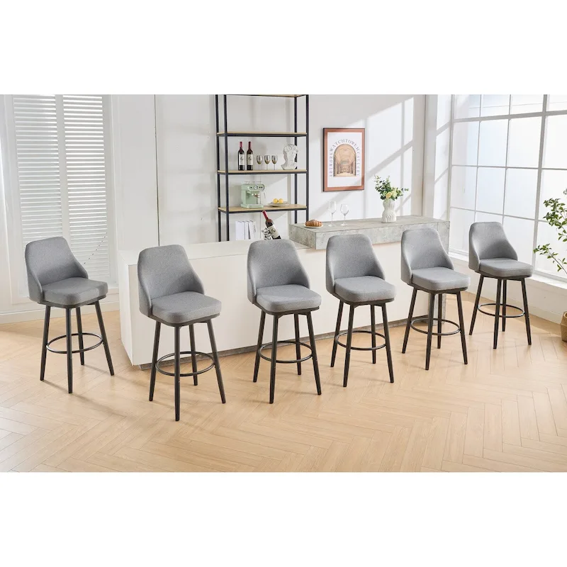 Bar Stools Set of 2 Chenille Adjustable Counter Height Swivel Bar Stools with Back Metal Leg,24 to 29 Inch,Light Gray