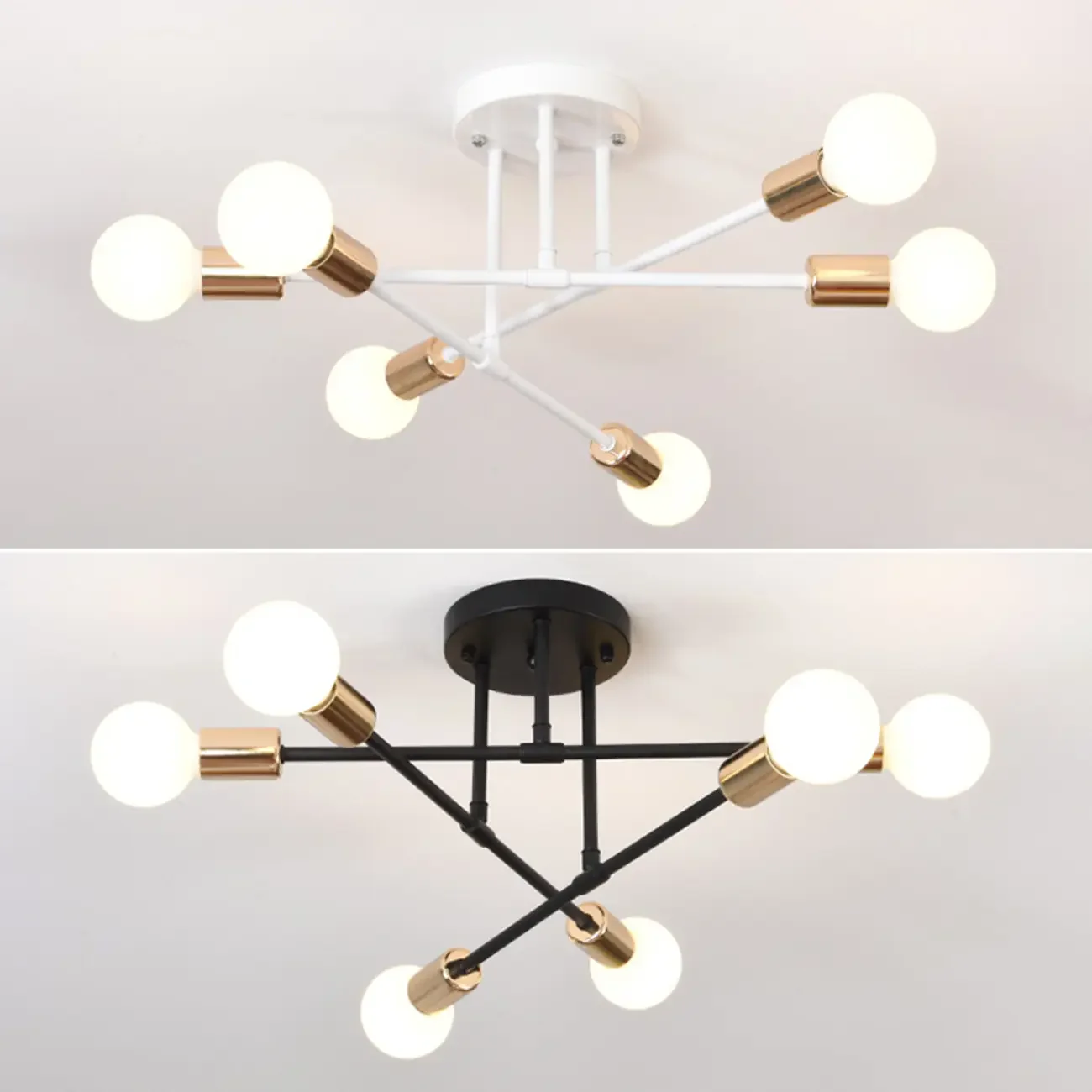 Industrial Linear Sputnik Semi Flush LED Ceiling Light