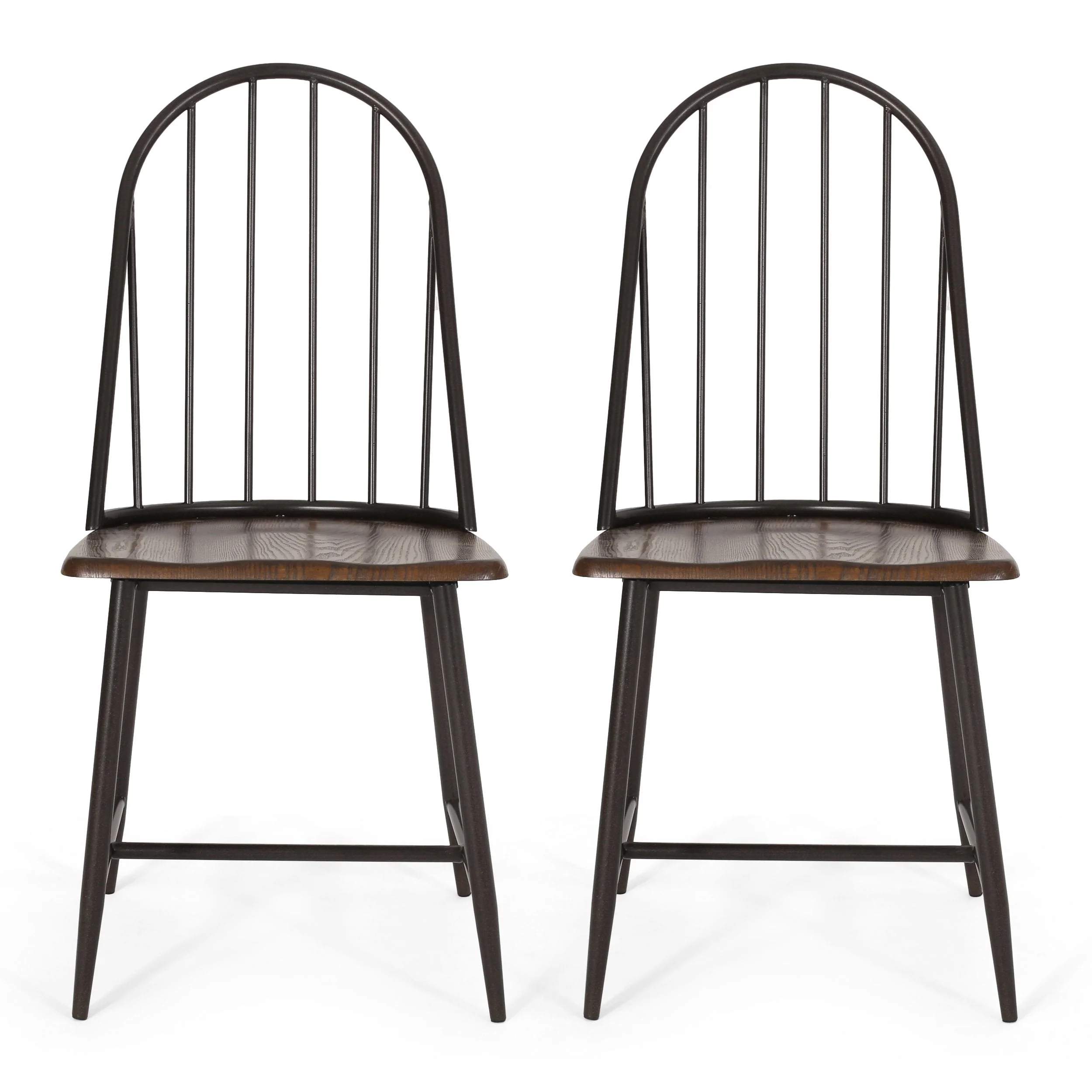 Farmhouse Spindle Back Dining Chairs, Set of 2, Dark Brown and Black - NH395413