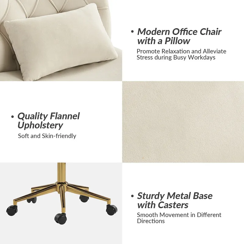 Ollie Modern Flannel Swivel Tilting Office Chair with Pillow by HULALA HOME