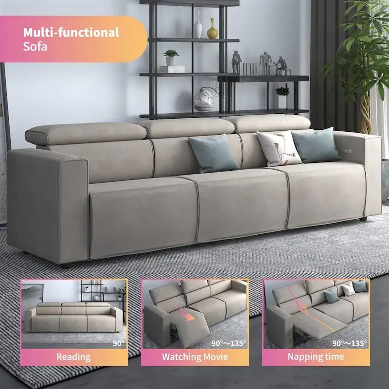 Mixoy Power Reclining Sofa, Faux Leather Electic Sofa Recliner,Theater Seating Furniture with USB Charging Station