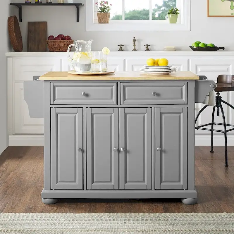 Crosley Alexandria Natural Wood Top Kitchen Island In Vintage Grey - 18d x 51.5w x 36.5h