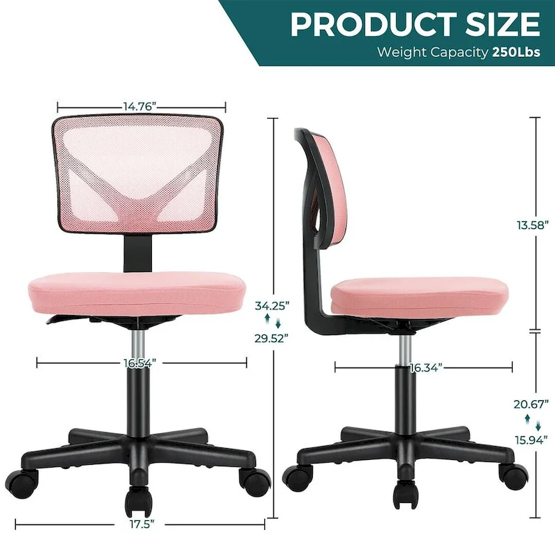 Armless Small Office Desk Chair with Back