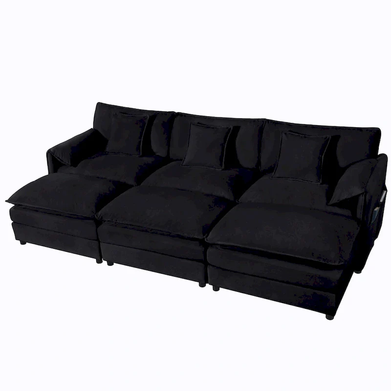 109.45 Chenille Upholstered 3-Seater Sleeper Modular Sectional Sofa with Double-Layer Cushions, DIY Combination