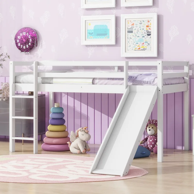 Twin Loft Bed with Slide and Low-Profile Design