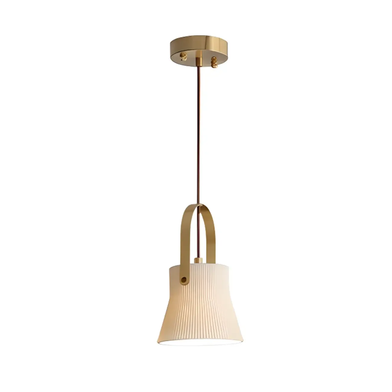 Modern Gold Metal Ribbed White Ceramic Pendant Light