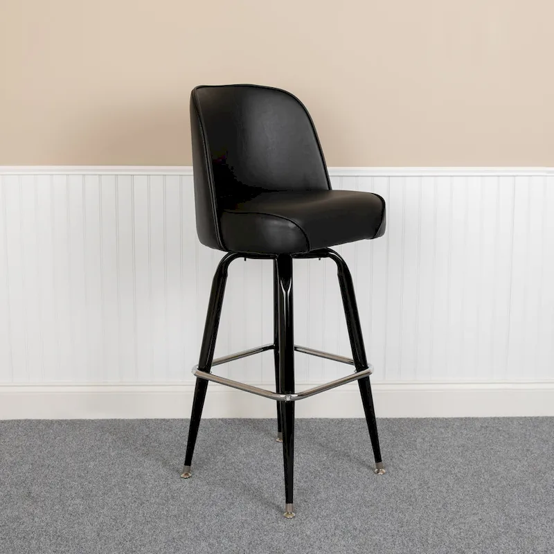 2 Pack Metal Barstool with Swivel Vinyl Upholstered Bucket Seat and Footrest - 18.5D x 18.5W x 42.5H
