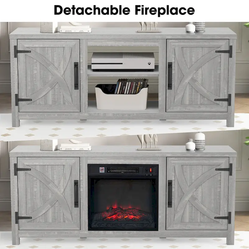 58-inch Grey Electric Fireplace TV Stands Console Table with 18 Electric Fireplace