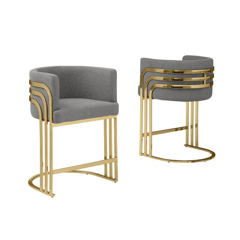 Best Quality Furniture Teddy Fabric Barstool with Gold Chrome Base (Set of 2) - N/A