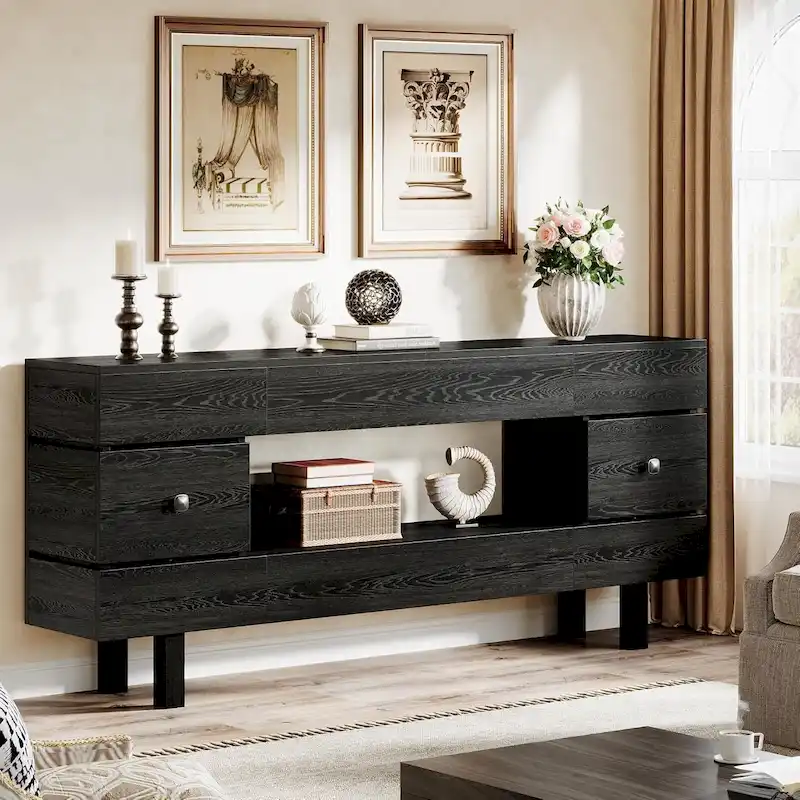 71 Inches Console Table with Storage Drawers, Farmhouse 2-Tier Entryway Table for Entrance with Display Shelf