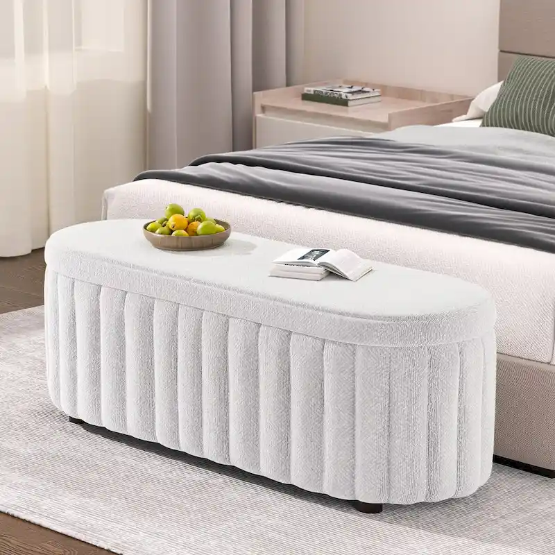 46-Inch Upholstered Storage Bench with Safety Hinge