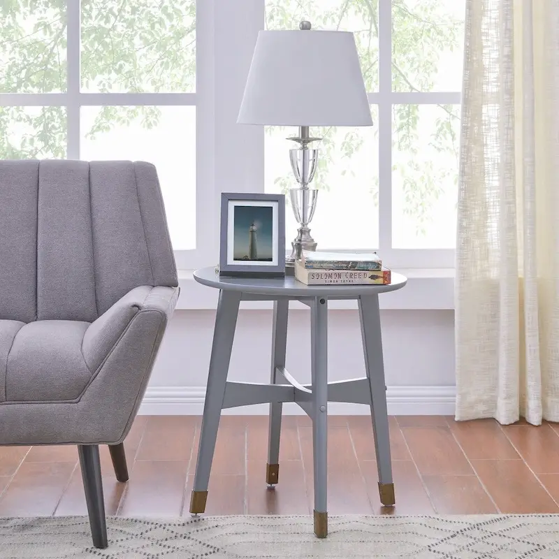 Round Midcentury Modern Wood Side Table