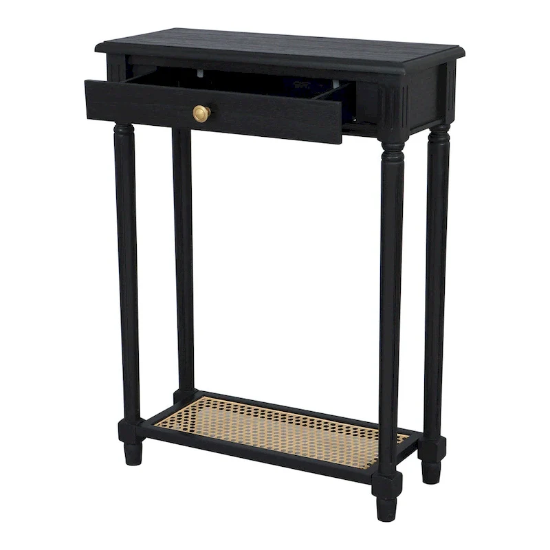 1-drawer Solid Wood Console Accent Table with Cane Shelf