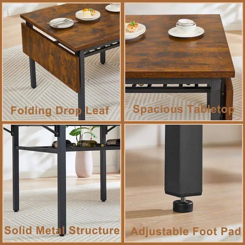 Modern Industrial 63.2  Extendable Dining Table w/Drop Leaf, Seats 6