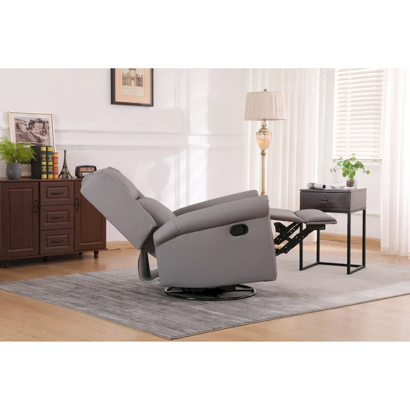 Manual Recliner Chair Fabric Swivel Armchair High Back Lounge Seating with Footrest, Adjustable Backrest and Nailhead Trim