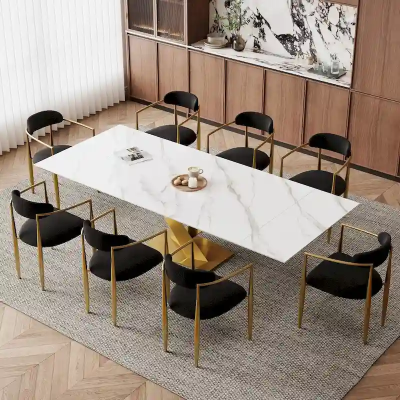 9-Piece Extendable Sintered Stone Dining Set with 8 Fabric Chairs - 94.48