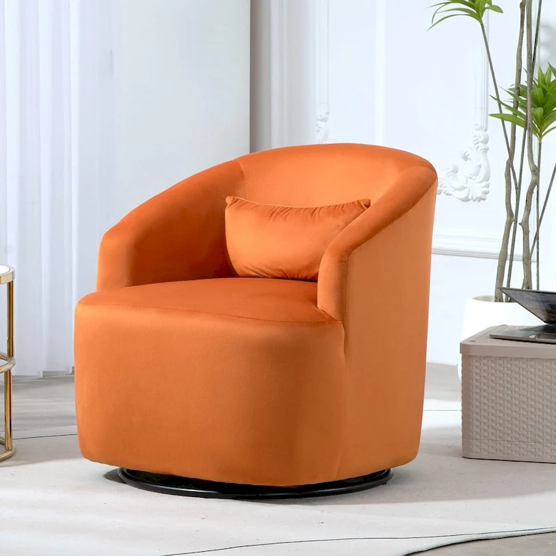 Accent Chair with Barrel-shaped Design and 360 Degree Swivel Feature