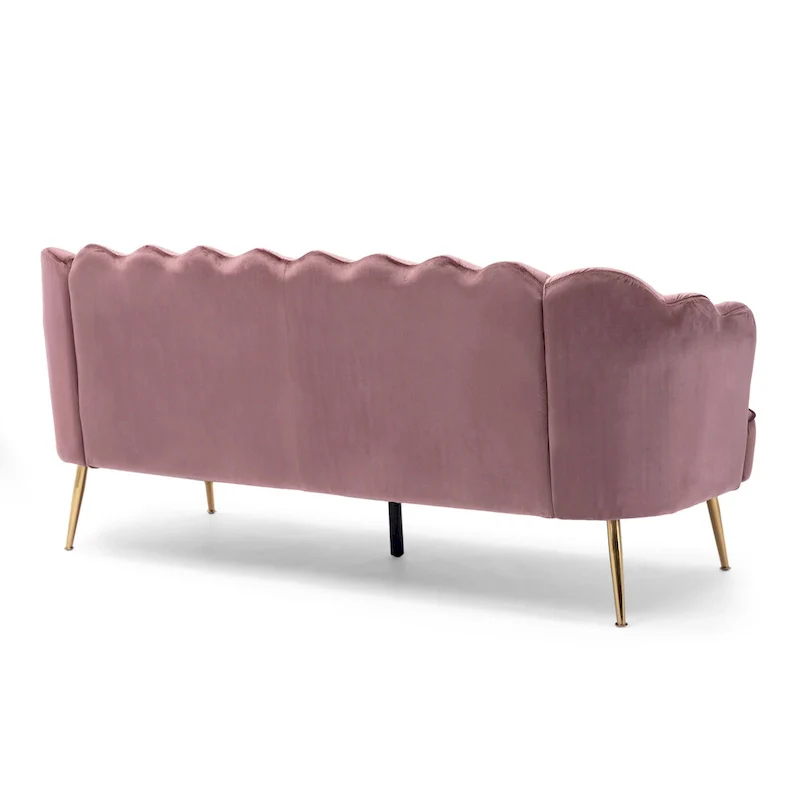 Velvet Channel Stitched 3-seater Sofa with Metal Legs