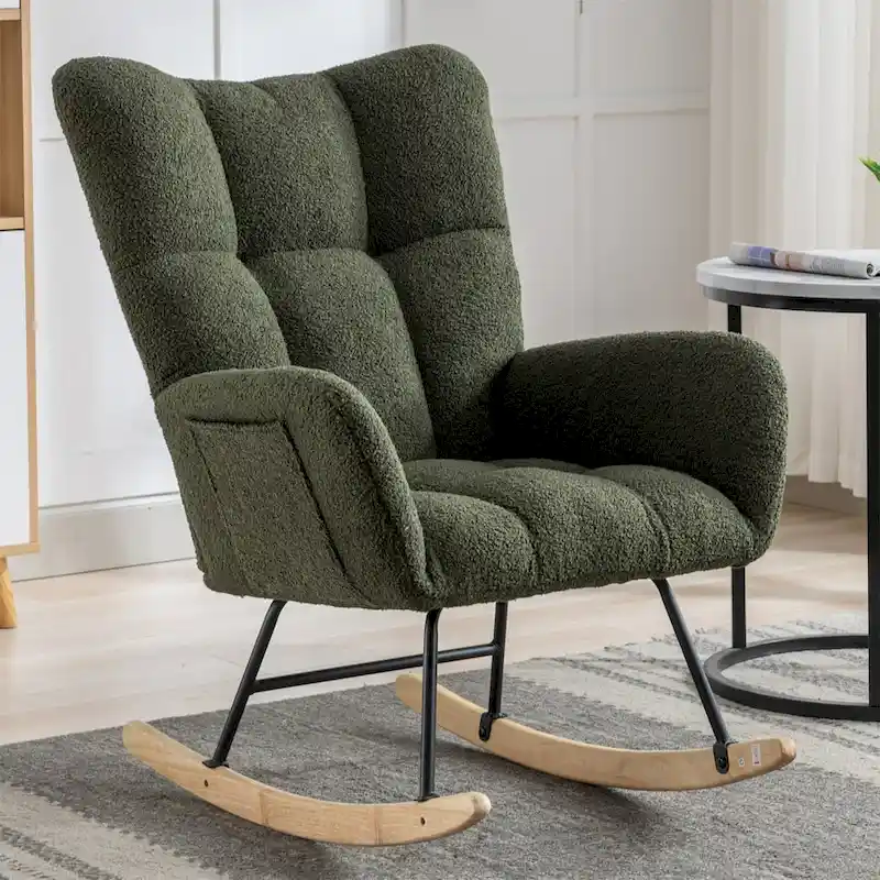 Rocking Chair Upholstered Glider Rocker Rocking Accent Chair Padded Seat with High Backrest Armchair