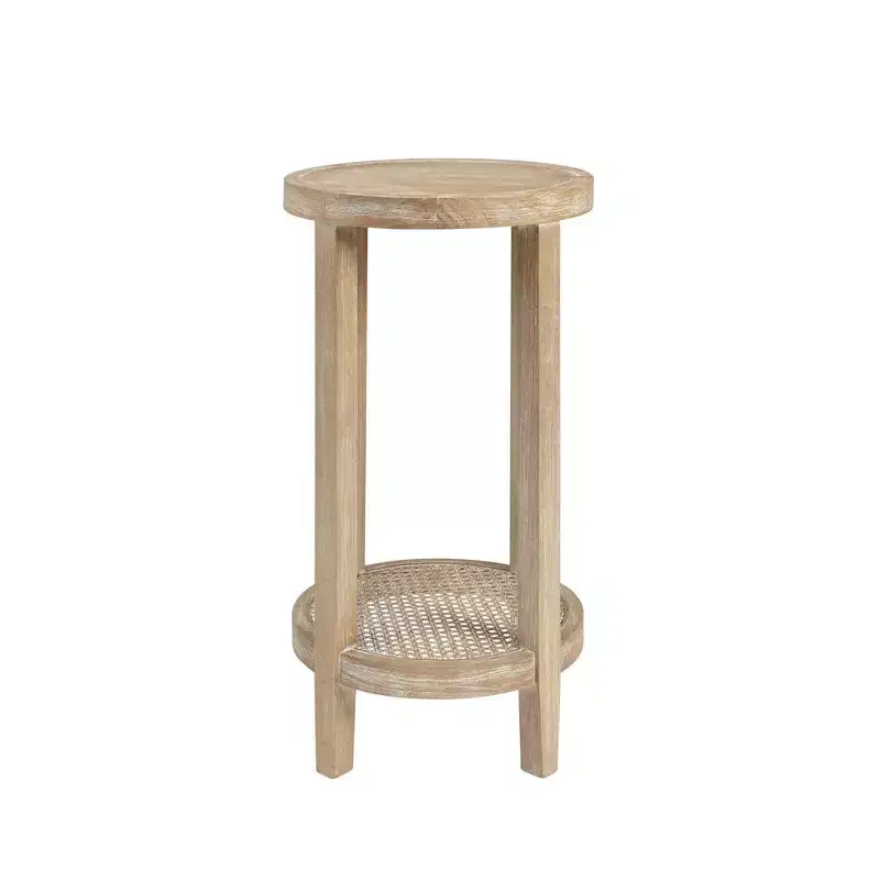 Harley Round Accent Table Wheat: Martha Stewart, Ash Veneer, Rattan Shelf, 28" High
