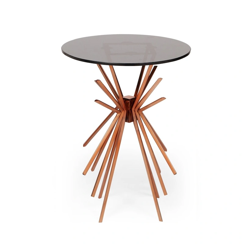 Helios Modern Glam Handcrafted Sunburst Accent Table with Tempered Glass Top by Christopher Knight Home