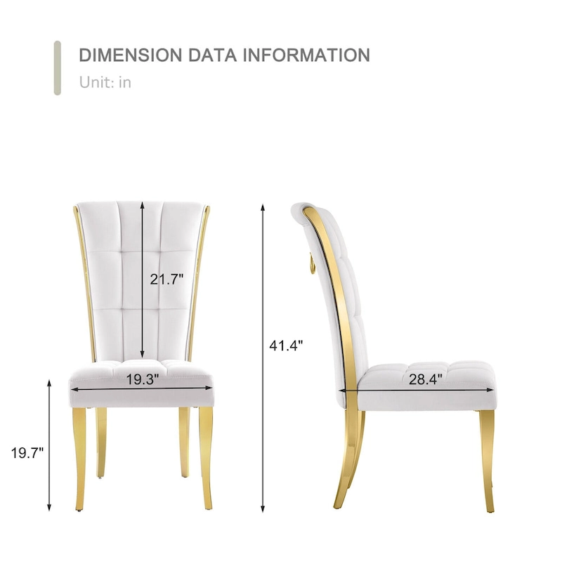 Luxury White Velvet Dining Chairs with Pull Ring on Back and Polished Gold Legs