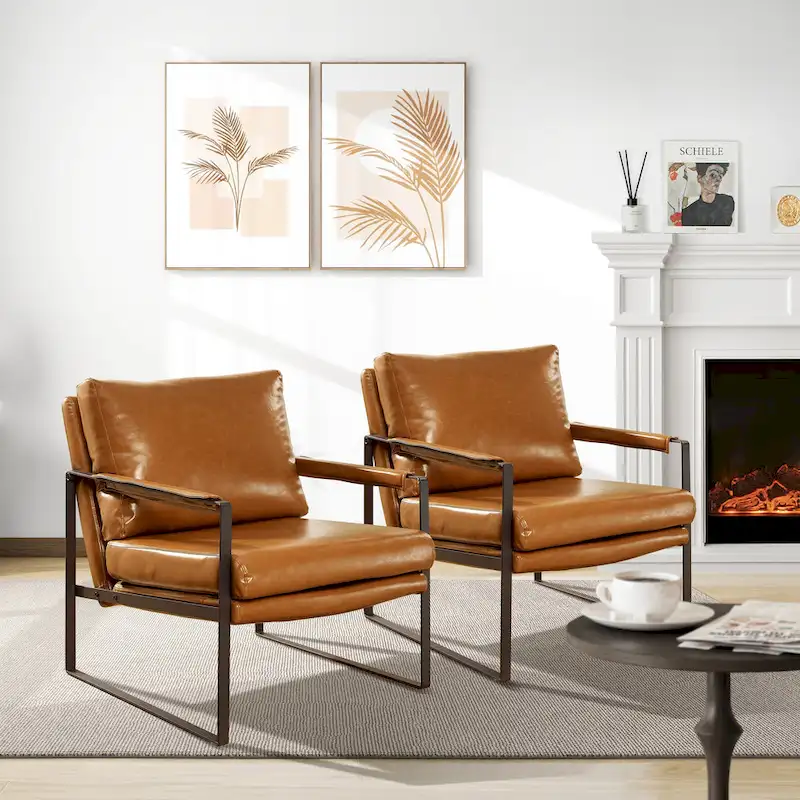 Art Leon Modern Faux Leather Accent Chairs Set of 2