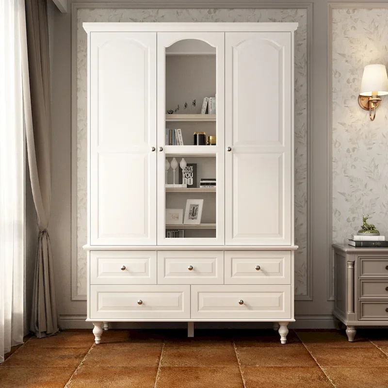 White/Dark Brown Armoire Wardrobe with Mirror Door, 3 Doors, Hanging Rod, 3 Drawers & 4 Shelves