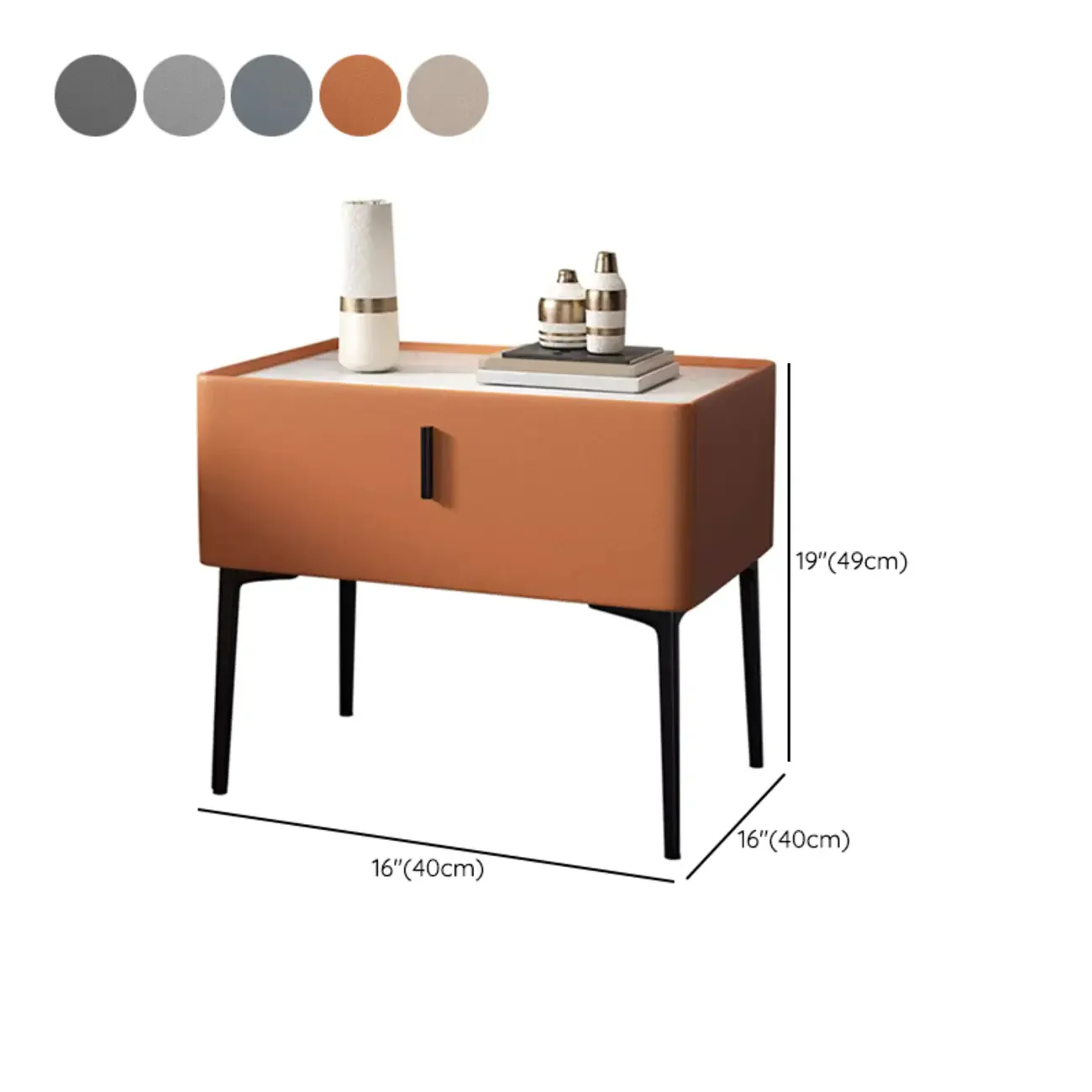 Modern 1 Tier Drawer Nightstand with Faux Marble Countertop