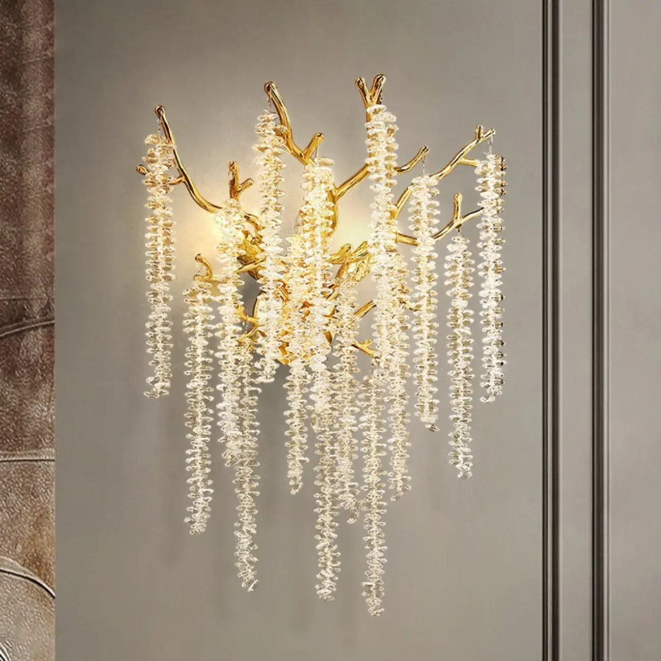 Luxury Crystal Branch Gold Metal Wall Sconce