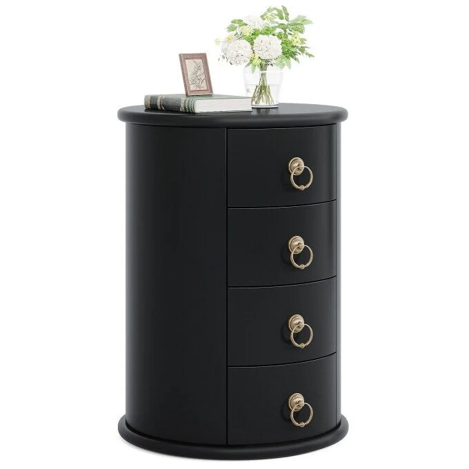 Cherry Brown Nightstand with 4 Drawers - Mid-Century Wood Bedside Table