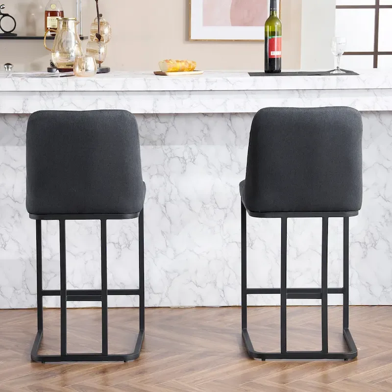 Upholstered Bar Stools Set of 2, Counter Height Bar Stools with Button-Tufted Backrest, Kitchen Island Chairs with Metal Frame