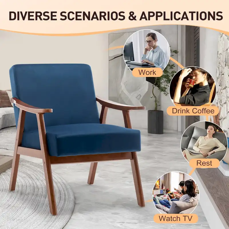 Mid-Century Modern Accent Chair with Solid Wood Frame, Set of 1