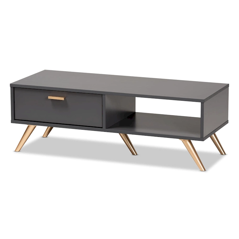 Kelson Modern Dark Grey and Gold Finished Wood Coffee Table