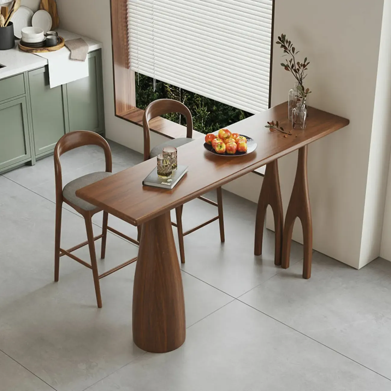 Brown Rectangle Natural Wooden Bar Table for Dining Room
