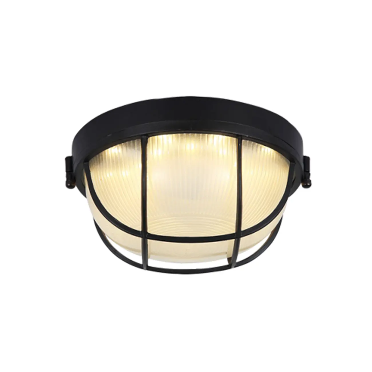 Industrial Black Round Metal LED Flush Ceiling Light