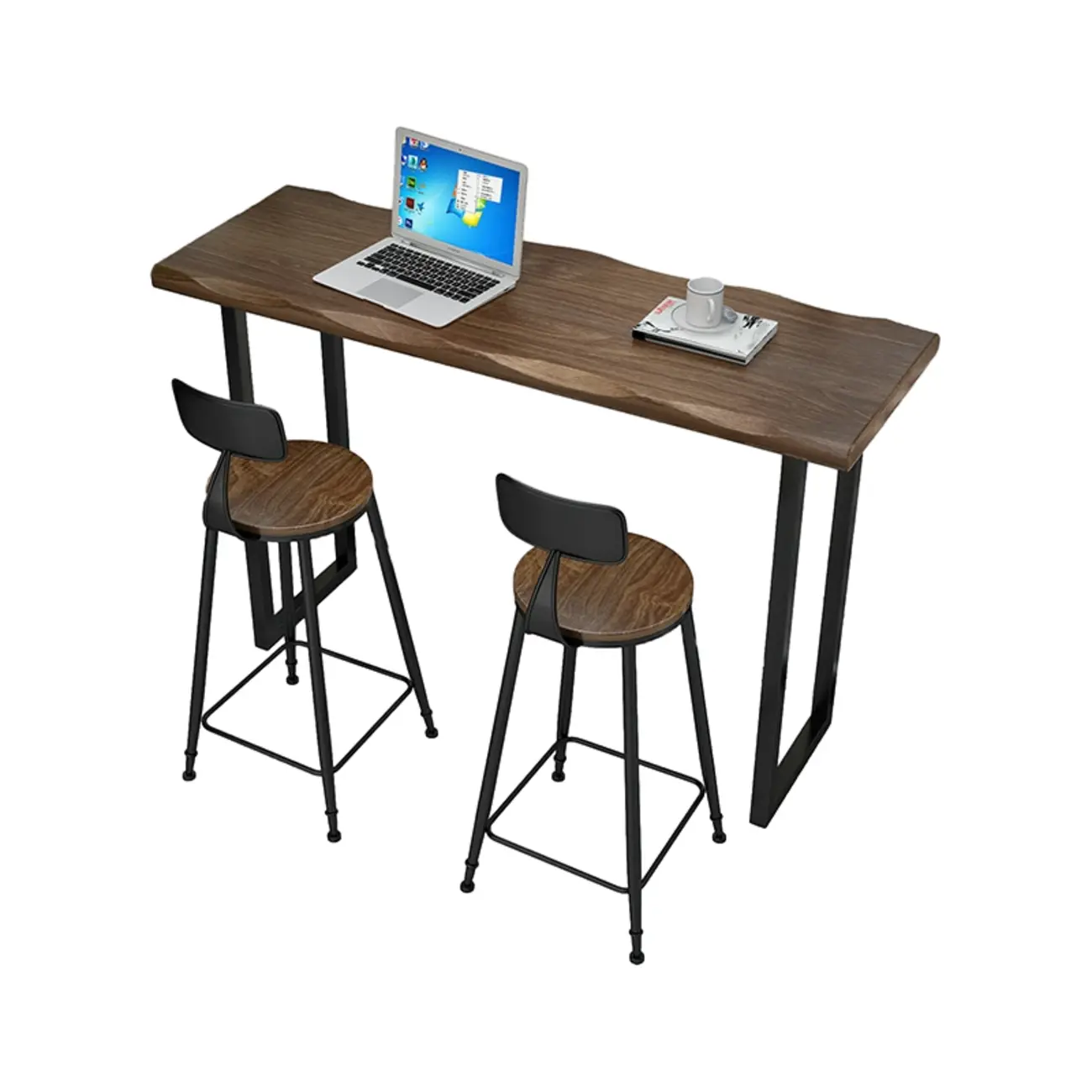 Modern Brown Pine Wood Top Iron Sled Bar Table