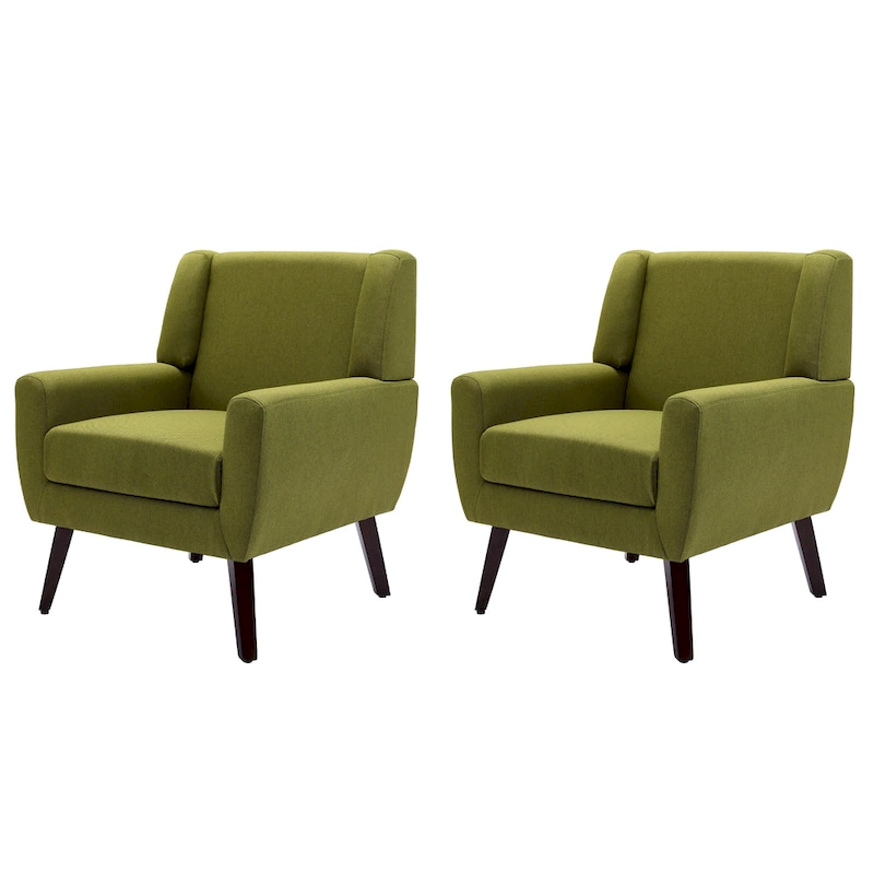 Linen Upholstered Accent Chair Wingback Armchair Set of 2
