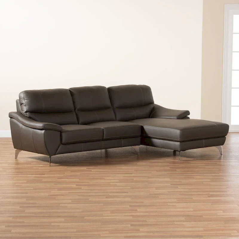 Townsend Modern Full Leather Sectional Sofa with Right Facing Chaise
