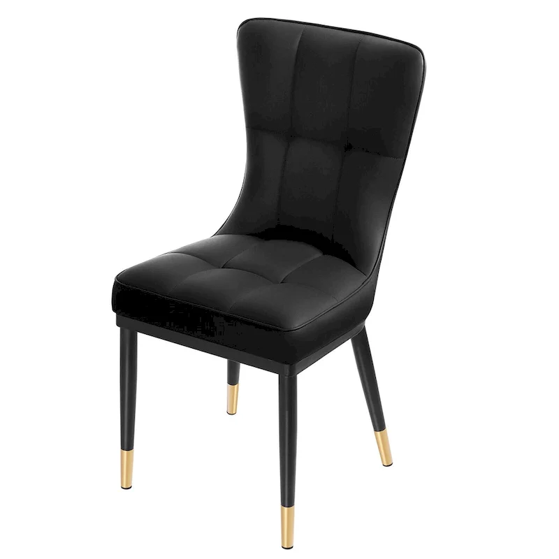 Faux Leather Upholstered Dining Chairs Set of 4 with Checked Pattern